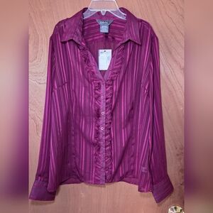 NWT George  Striped Semi Sheer Ruffle Blouse Sz 16/18
